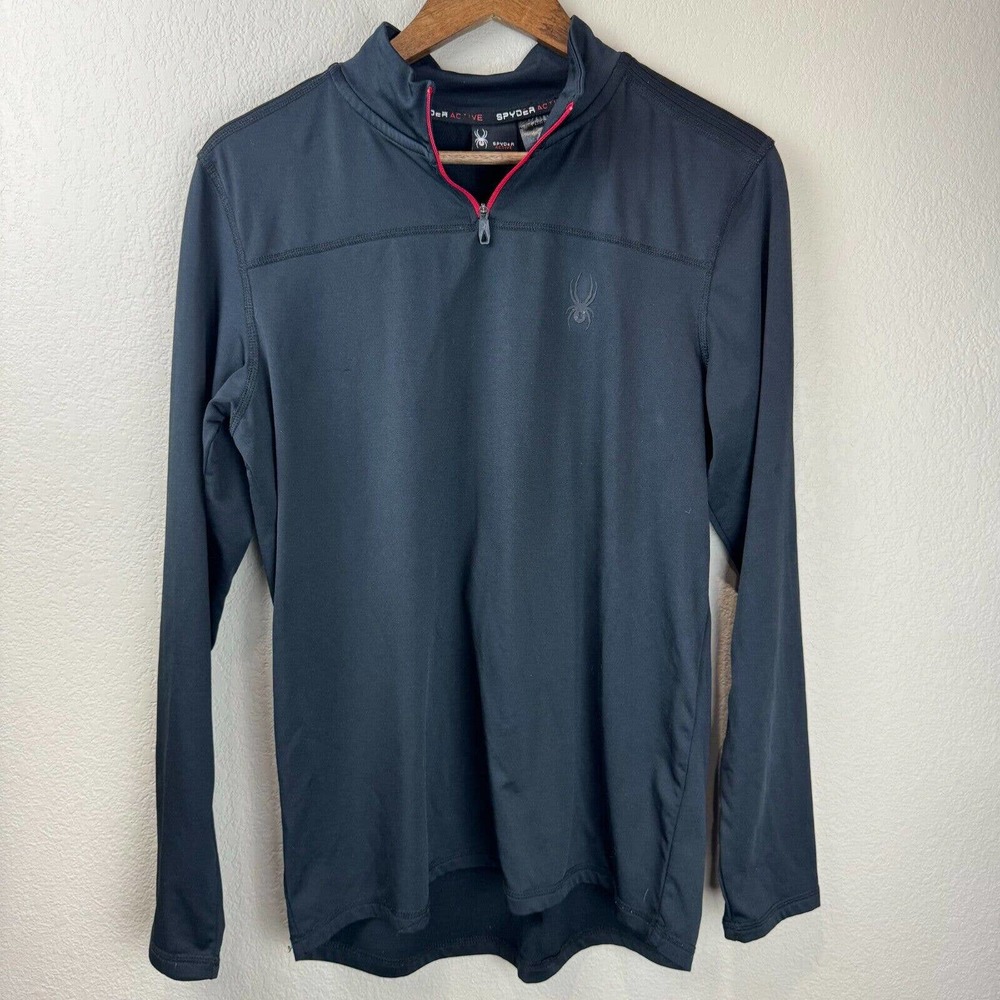 Spyder Active Mens 1/4 Zip Tech Pullover Sweater Size S/P Black Mock Neck